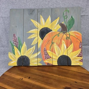 Palet de madera pintado a mano calabaza girasol otoño otoño decoración de pared arte - Imagen 1 de 2