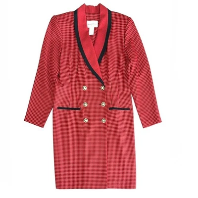 Danny & Nicole NY Vintage 80s Long Red Black Check Blazer Dress Size 12P - Image 1 of 4