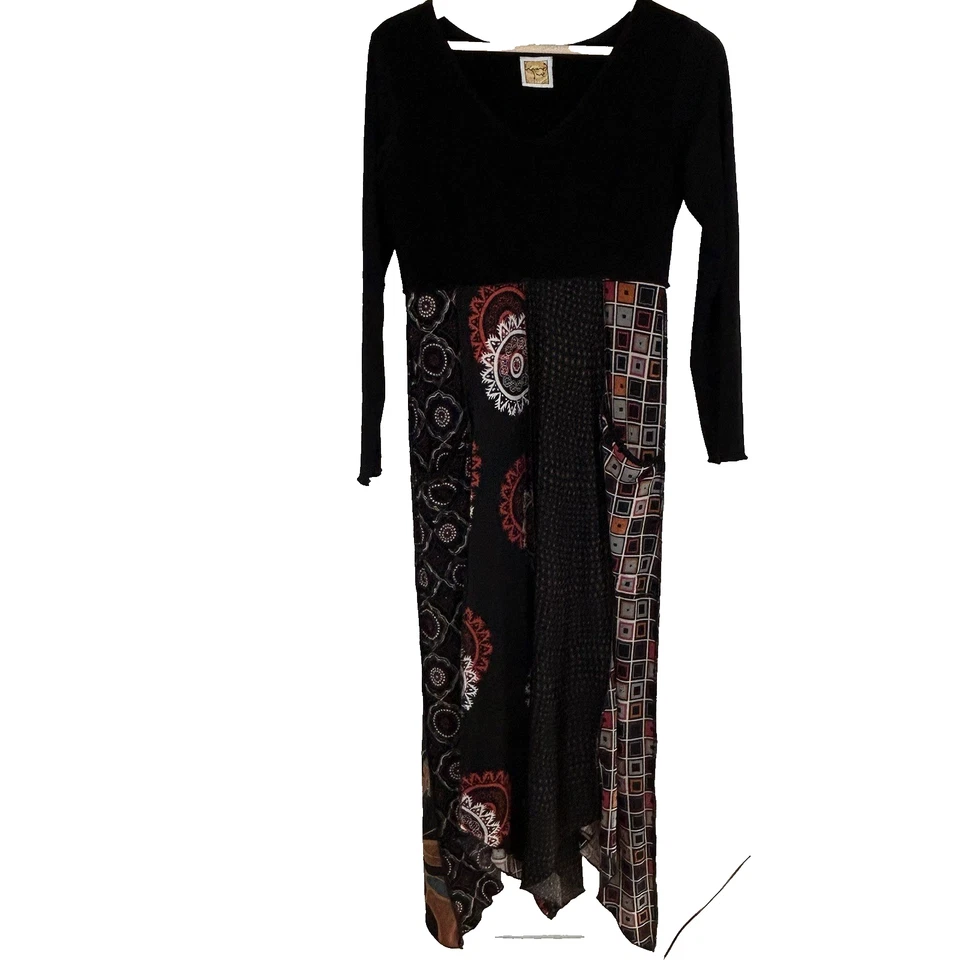 Maxi Vestido Hand Jive Talla XS Artístico Arte para Usar Estampado Dobladillo Asimétrico Boho Hippie Foto 1 de 4