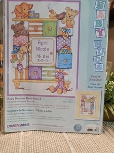 NEW Dimensions Counted Cross Stitch Kit BABY DRAWERS BIRTH RECORD BEAR BUNNY +++ - Picture 1 of 5