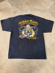 Camisa Harley Davidson Horny Toad Para Hombres L Motociclista Llamas Alas Negra Hecha en EE. UU. Texas - Imagen 1 de 7