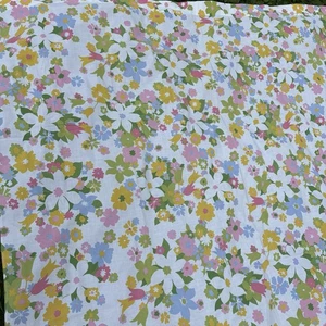 VTG Cannon Monticello Retro White Floral Flat Sheet Fitted USA Made TWIN Garden - Picture 1 of 9