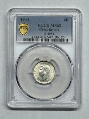 1944 Great Britain Silver 6D PCGS MS62 S-4084 Gold Shield - Image 1 of 2