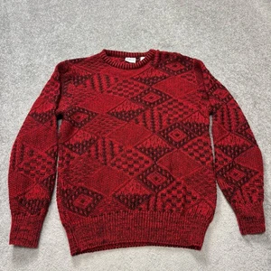 Vintage 80s Italian Wool Blend Sweater Men’s Small Red Black Pattern Maglificio - Bild 1 von 6