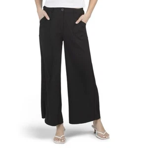 Max Studio London Women's Crop Wide Leg Button Front Trouser Pant Black Sz S NWT - Picture 1 of 9