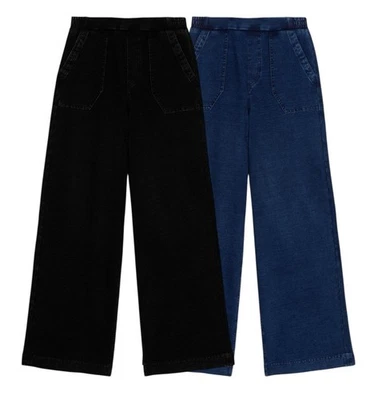 EX M&S WIDE Trouser Denim Jersey Ladies Elasticated Waist Pants Pockets WOMENS - Image 1 of 4