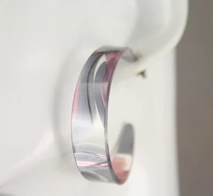 Grey Pink hoop earrings plastic lightweight post acrylic  1 7/8" wide swirl - Picture 1 of 11