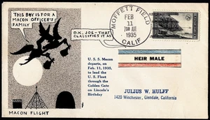 USS MACON ZRS5 Zeppelin Last Flight Cover Feb 11 1935 Hulff Hand Painted Cachet - Picture 1 of 2