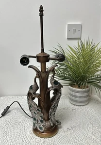 Peacock Table Lamp Base with 2 Lights ( Perfect For Large Tiffany Shades) - Picture 1 of 17