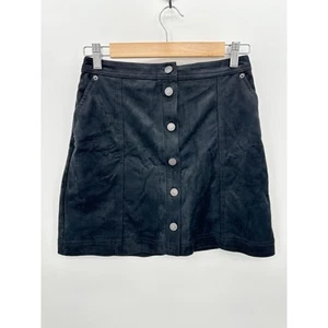 Abecrombie & Fitch Skirt Women S Black Faux Suede Button Front Mini  - Picture 1 of 6