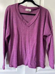 Camicia/top ZENANA manica lunga a costine rialzate - scollo a V donna taglia MED - NUOVO! Rosa caldo - Foto 1 di 7