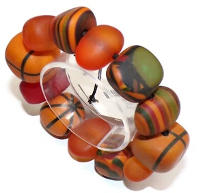 Sobral Aventuras Indiana Orange Mix Chunky Bead Artist Made Stretch Bracelet - Picture 1 of 6
