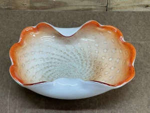Vintage Murano Orange White Gold Bowl Italian Art Glass - Picture 1 of 13