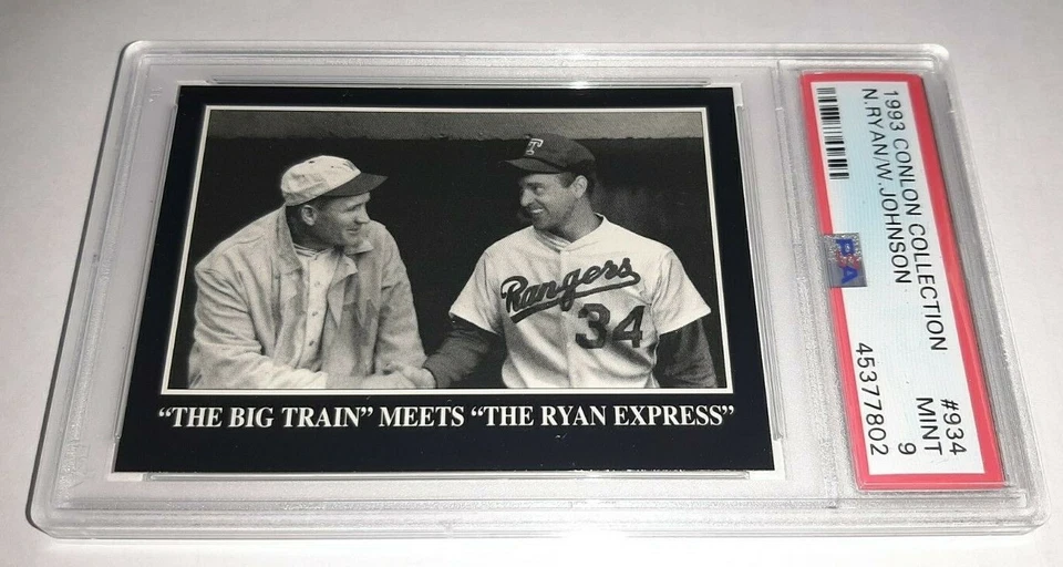1993 Conlon Collection #934 Walter Johnson & Nolan Ryan Card PSA 9 Mint Pop 18 - Image 1 of 2