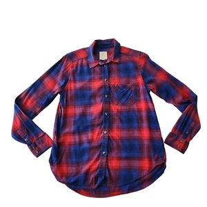American Eagle Vintage Boyfriend Plaid Top PS Button Shirt Blue Red Flannel - Picture 1 of 18