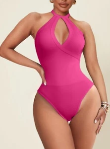 Ekaliy Women's Hot Pink Sleeveless Cutout Bodysuit Size Small - Picture 1 of 6