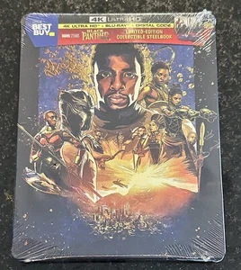 MARVEL BLACK PANTHER 4K UHD+ Blu-Ray Steelbook Best Buy Excl RARE OOP NEW SEALED - Picture 1 of 24