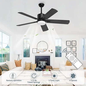 52" Black Ceiling Fan with Light, Remote, 6-Speed DC Motor & 5 Wood Blades - Picture 1 of 11