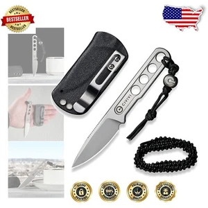Lightweight 1.96" Stonewashed Knife with Titanium Bead Lanyard - Perfect EDC - Picture 1 of 8