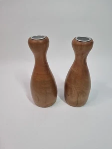 Hand Turned Olive Wood Candle Holder Pair 16cm Hardwood Carved Candlestick - Picture 1 of 7