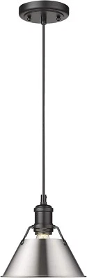 Golden Lighting Orwell Mini Pendant - 7", Pewter, Black Shade - 3306-SPW-BLK - Image 1 of 4