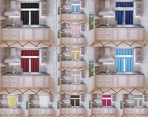 NEW KITCHEN COLLECTION SET WINDOW DRESSING CURTAIN SOLID BLACKOUT 3PC STYLE K3 - Picture 1 of 29