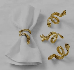 WILLIAMS-SONOMA - New Set of 4 CHINESE DRAGON Design Napkin Rings - 1 3/4" High - Picture 1 of 6