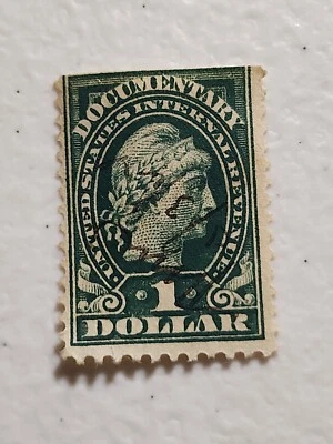 US Revenue 1917-33 $1 Green LIBERTY Documentary USED - #6086 - Image 1 of 2