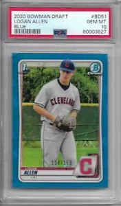 2020 Bowman Draft Chrome Logan Allen Blue Refractor PSA 10 Gem Mint POP 1 - Picture 1 of 2
