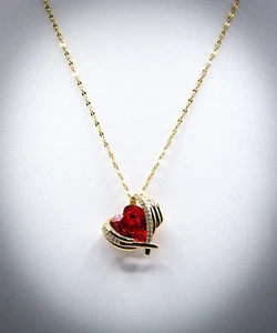 Fabulous Gold Tone Pendant Necklace with Red CZ Heart and Crystals - Picture 1 of 3