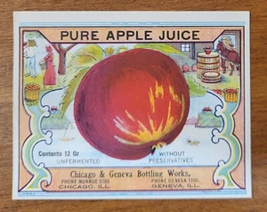 ADVERTISING Label  Pure Apple Juice Soda Chicago Geneva Illinois - Picture 1 of 1