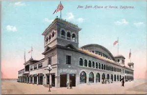 Postal de Venecia, California de la década de 1910 "Nueva casa de baños" edificio vista a la calle - sin usar - Imagen 1 de 2