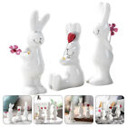 3pcs White Porcelain Bunny Figurines Rabbit Statue Table Decoration Ornaments