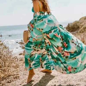 Bohemian Gypsy Floral Moon Oversized Resort Beach Maxi Kimono Birds - Picture 1 of 8