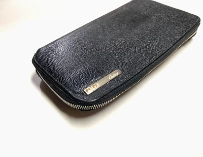CARTIER VINTAGE SANTOS ZIP AROUND CAVIAR SKIN LEATHER LONG WALLET FRANCE GRAY - Image 1 of 4