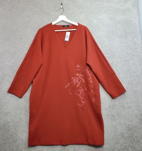 Natori Shift Dress Women XL Rust Stretch Crepe Applique Lagenlook Minimalist - Picture 1 of 14