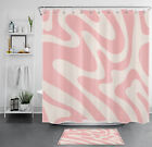 Pink Vintage Wave Stripe Abstract Art Shower Curtain Bathroom Accessories Set