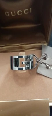  GUCCI ANELLO ALTO BRANDED RUTENIATO  - Immagine 1 di 2