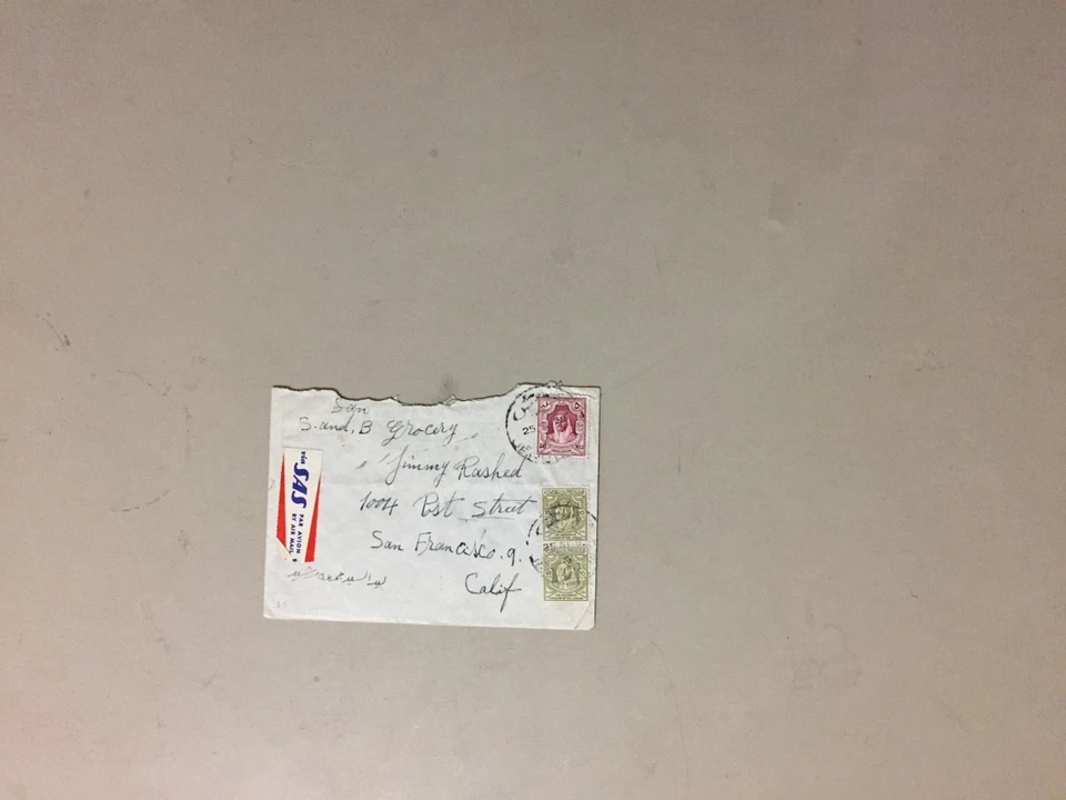 Cubierta Early Flight 1939 Trans Jordania con etiqueta SAS Foto 1 de 1