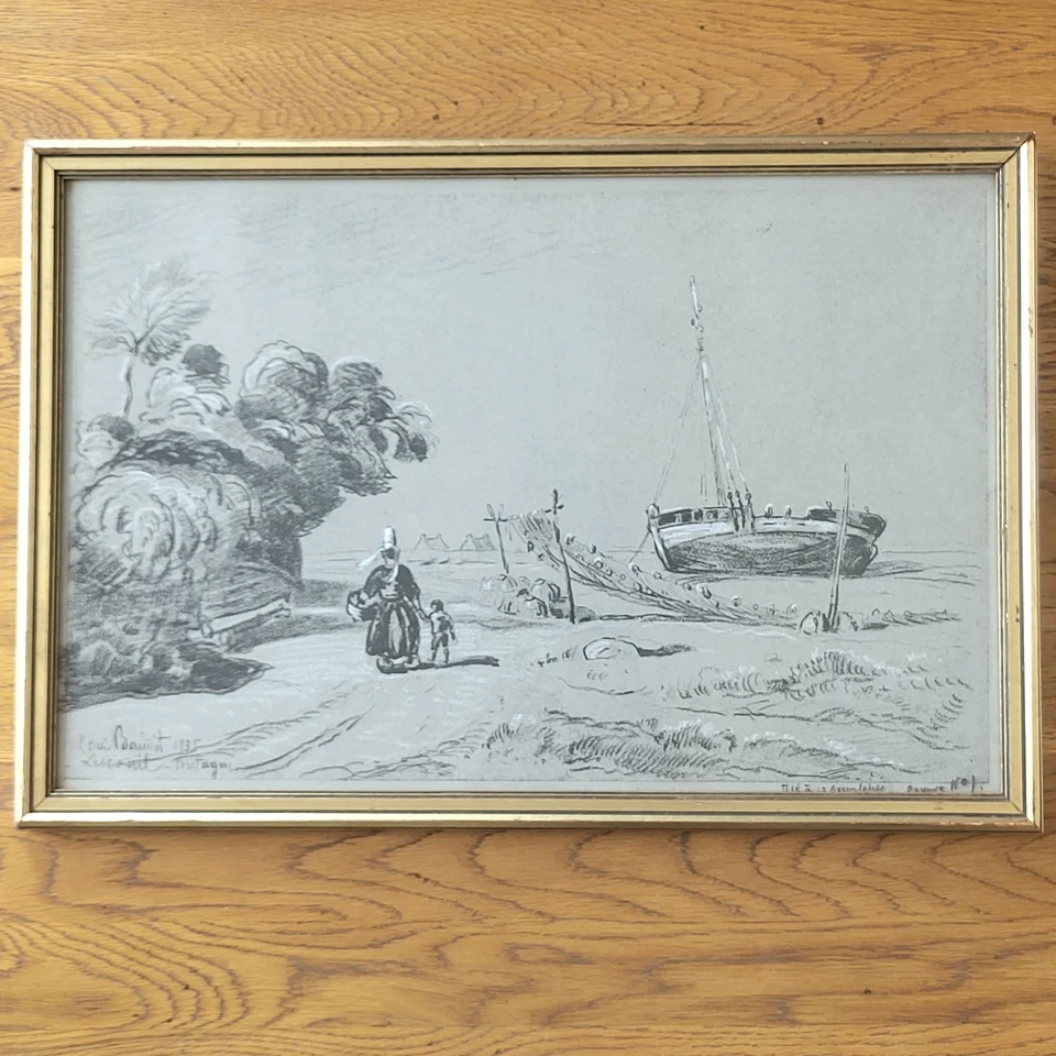 Louis Baudit Lesconil Bretagne 1935 Lithographie N° 1/12 Encadrée 51cm - Photo 1/4