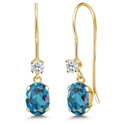 14K Yellow Gold London Blue Topaz and White Topaz French Wire Dangle Earrings - Image 1 of 4