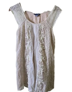 Lil Anthropologie Embroidered Lacey Tunic Tank Top Small Vanilla Girl Beachy - Picture 1 of 6