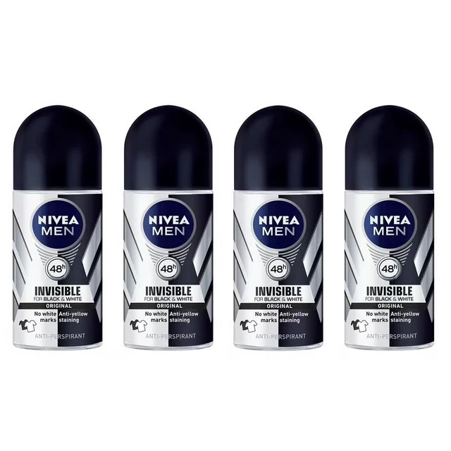 Nivea para Hombres Invisible para Blanco y Negro 48 Horas Desodorante Roll on Paquete de 4 Foto 1 de 1