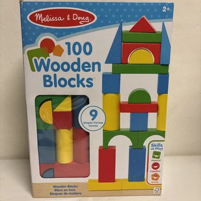 Conjunto de 100 blocos de construção de madeira Melissa Doug NOVO - Imagem 1 de 4