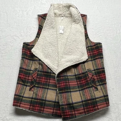 Maurices открытый передний жилет женщин шерсти флиса мягкий клетку кремовый красный размер 1 новый - Изображение 1 из 4