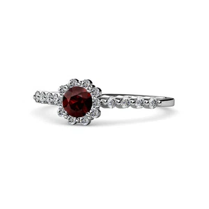 Red Garnet & Diamond Floral Halo Engagement Ring 1.11 cttw 14K Gold JP:68367 - Picture 1 of 4