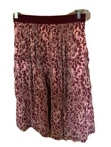 Size 6 eva.mendes NYC burgudy/pink floral lace long skirt elastic waist - Picture 1 of 6