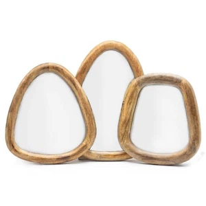 Ensemble De 3 Miroirs En Forme De Galet – Cadre En Bois Mango Foncé 30 X 20Cm - Imagen 1 de 1