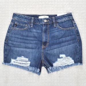 NEW Kancan Jean Denim Shorts Womens 28 Blue High Waisted Cut Off Distressed Hem - Picture 1 of 15