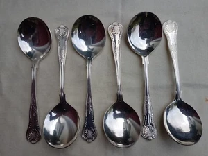 Vintage VINERS KINGS Soup Spoon x 6 Silver Plated EPNS Cutlery Sheffield England - Picture 1 of 6